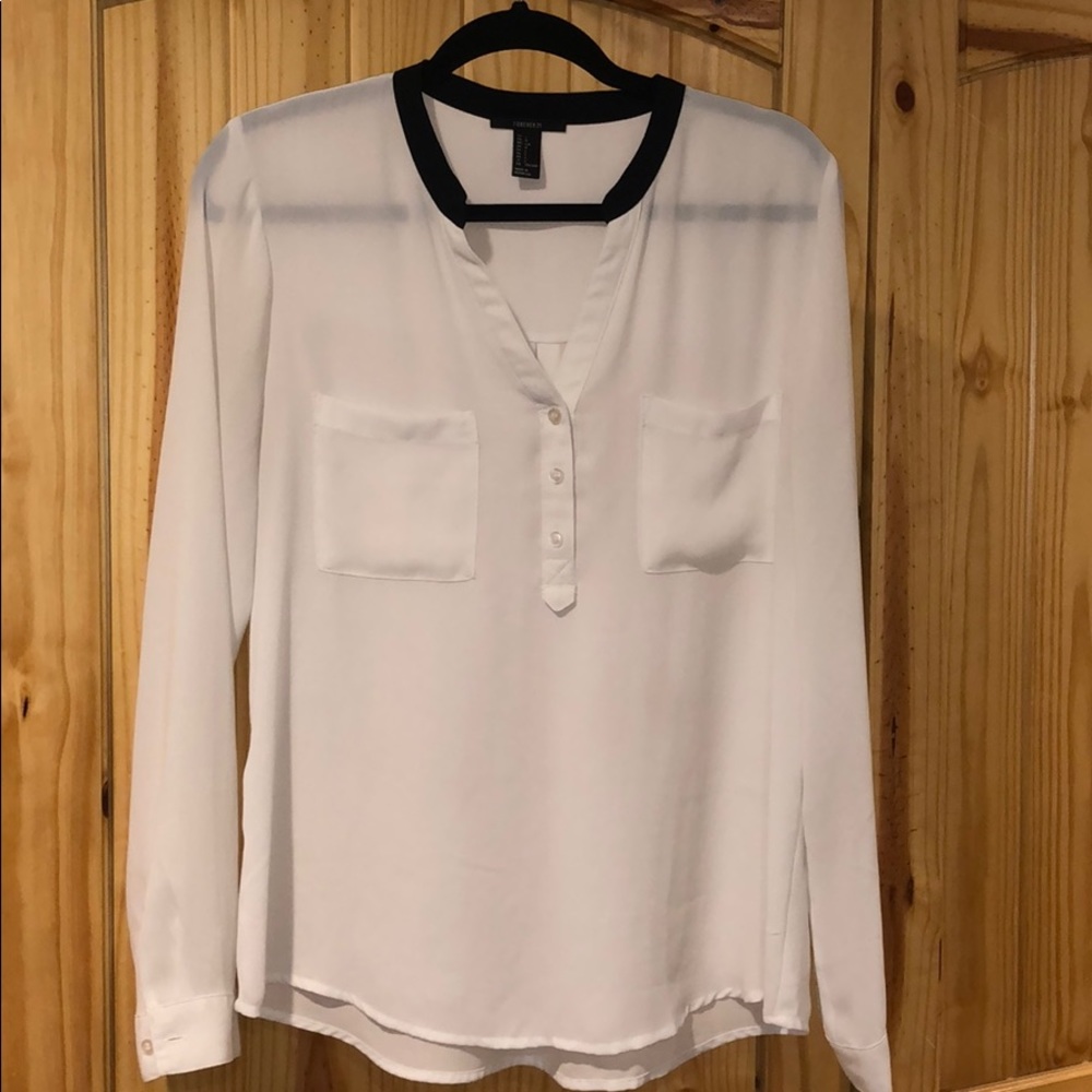 Forever 21 Off White Blouse, Black Trim